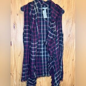 Maurices black and purple plaid lightweight scarf vest.